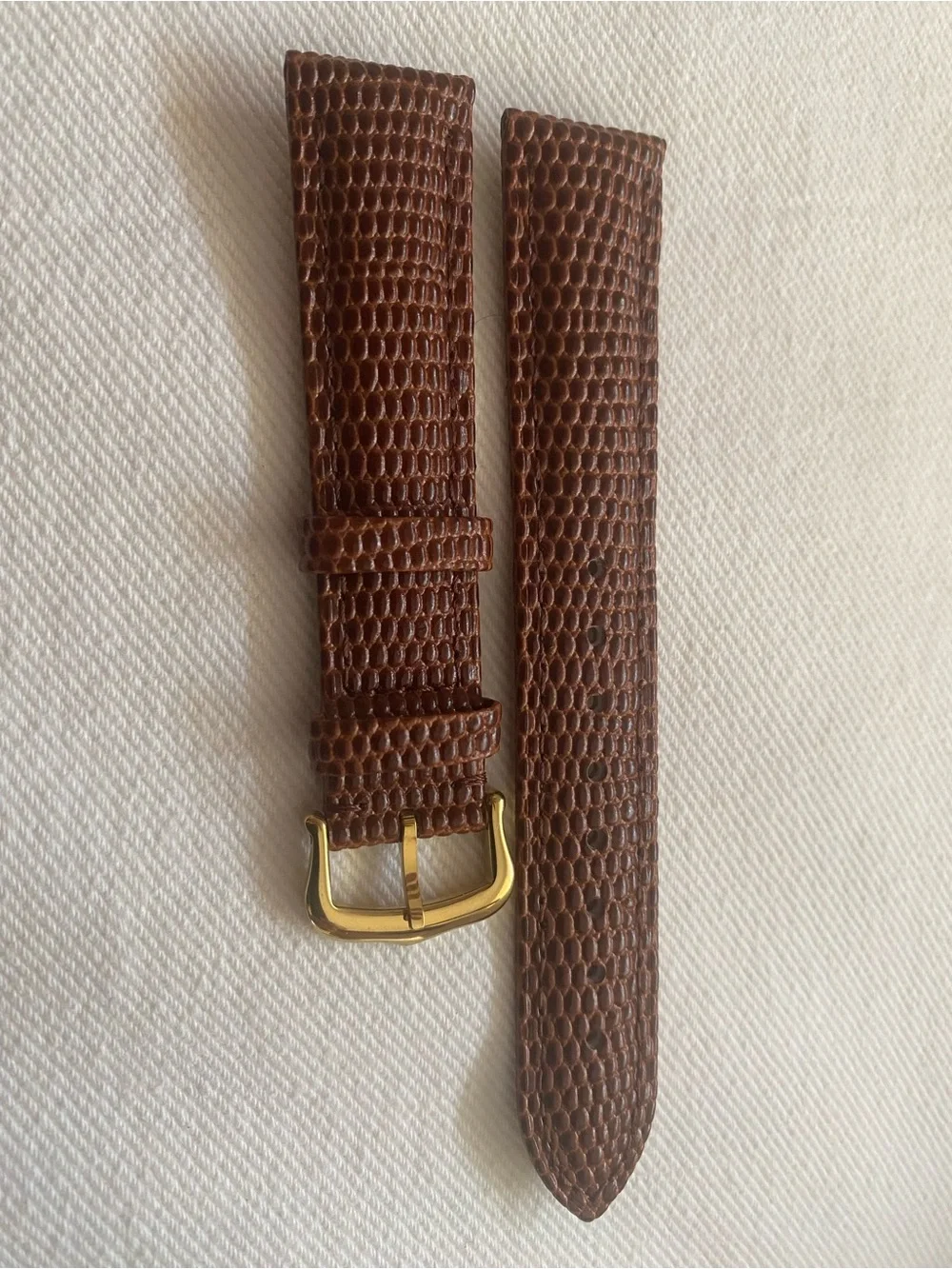 Brown 18mm Vintage Lizard-Cartier Leather Watch Strap with Gold plated Buckle